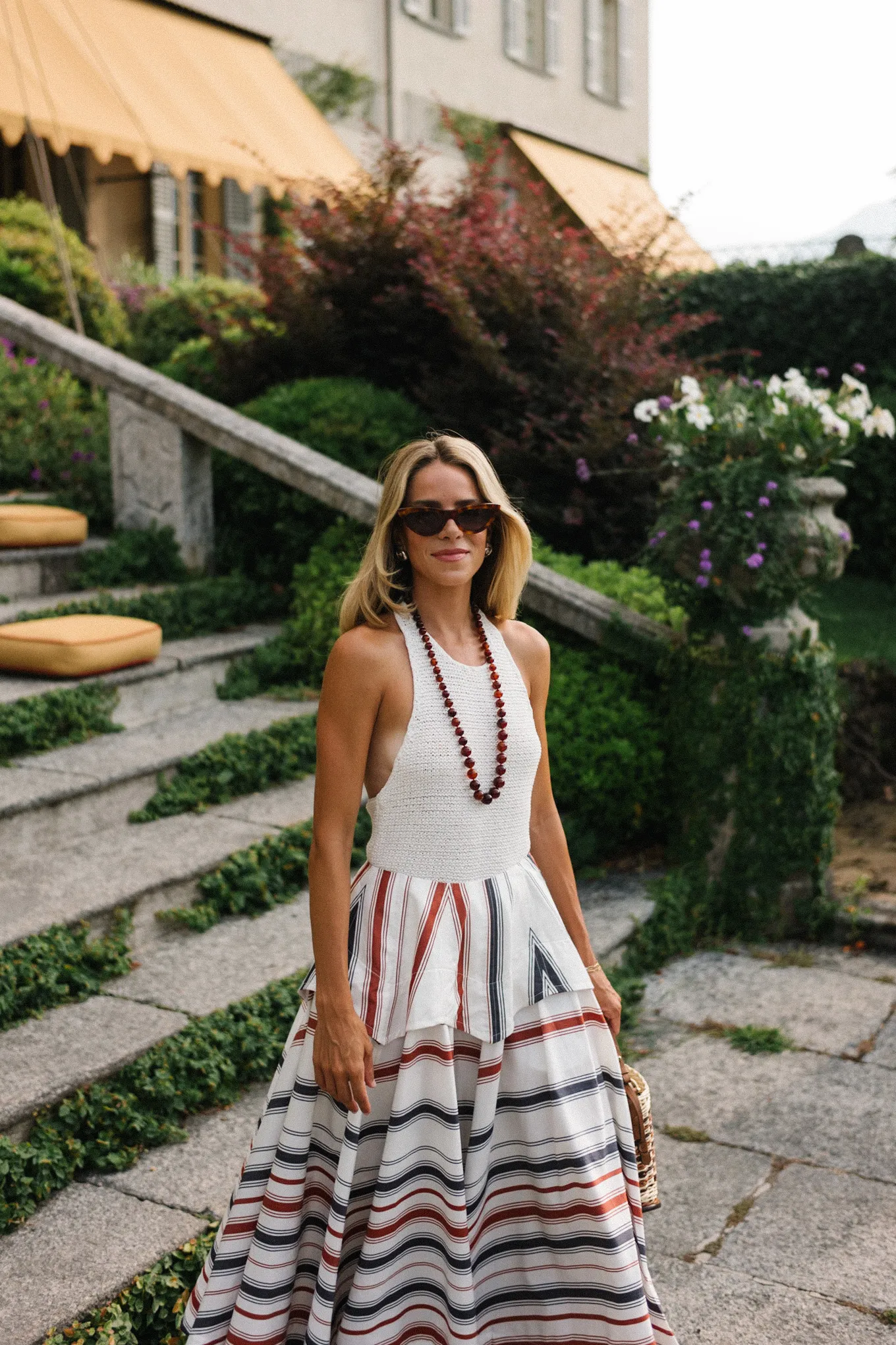 lake como italy cream tank striped maxi skirt