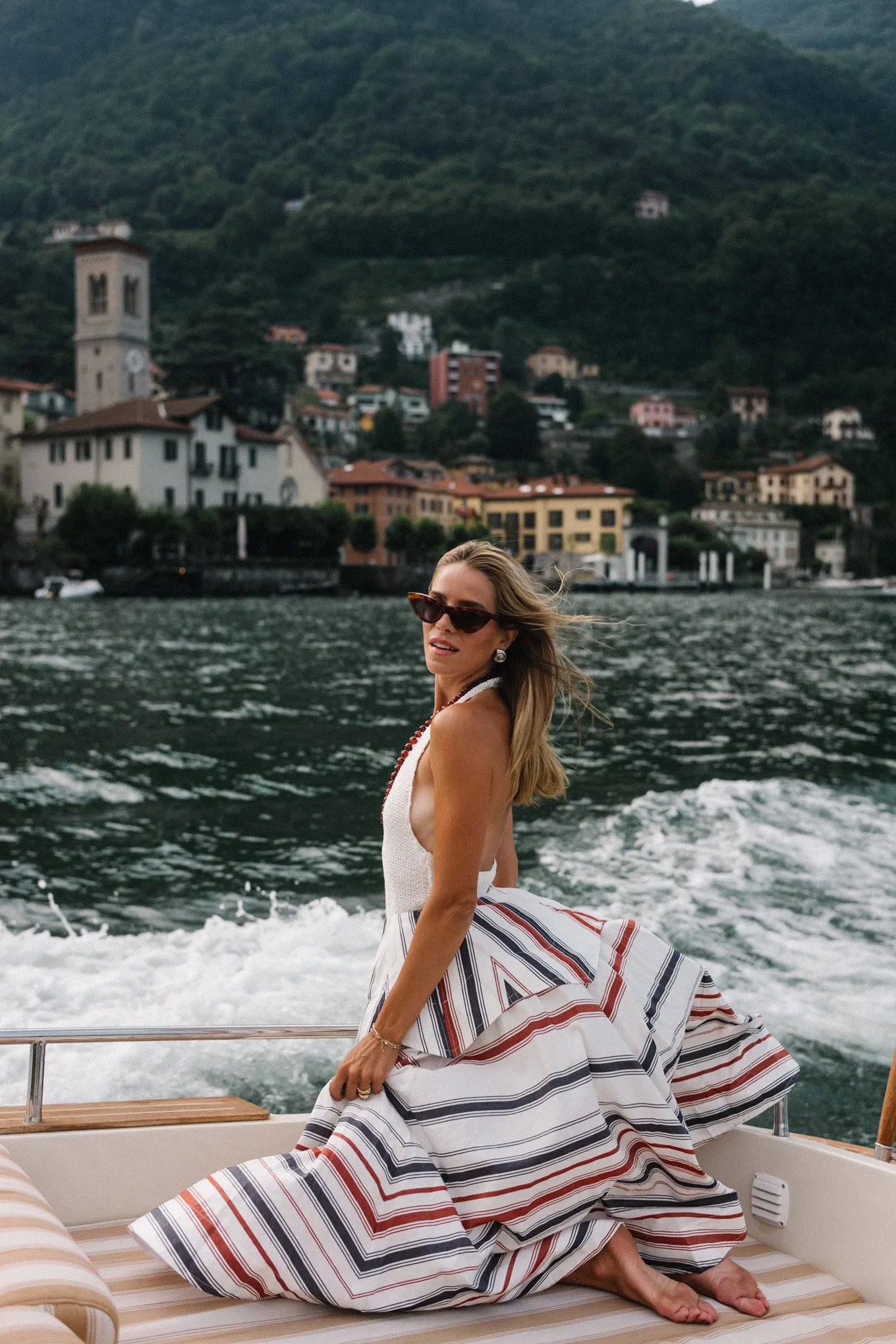 lake como italy cream tank striped maxi skirt