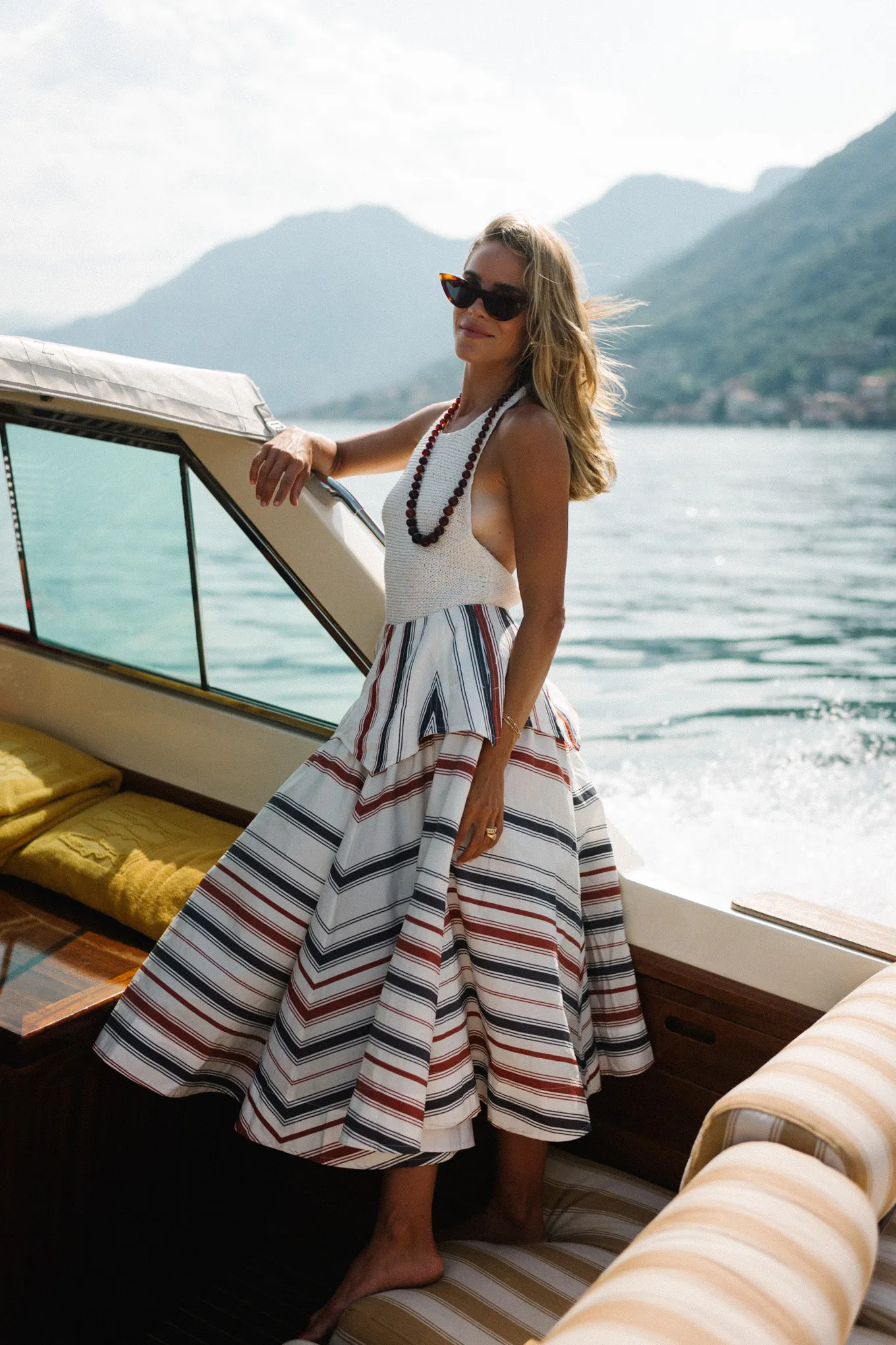 lake como italy cream tank striped maxi skirt