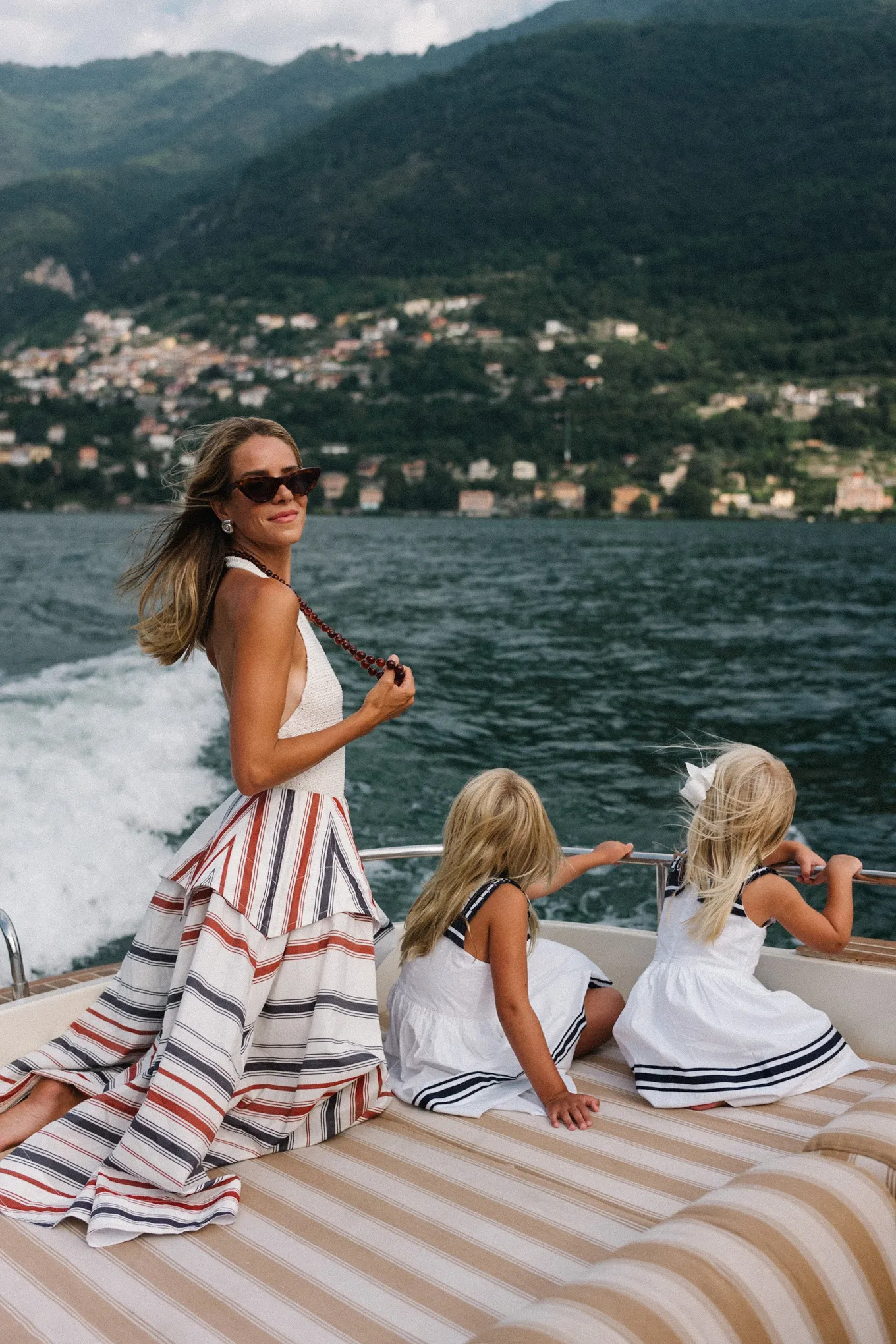 lake como italy cream tank striped maxi skirt