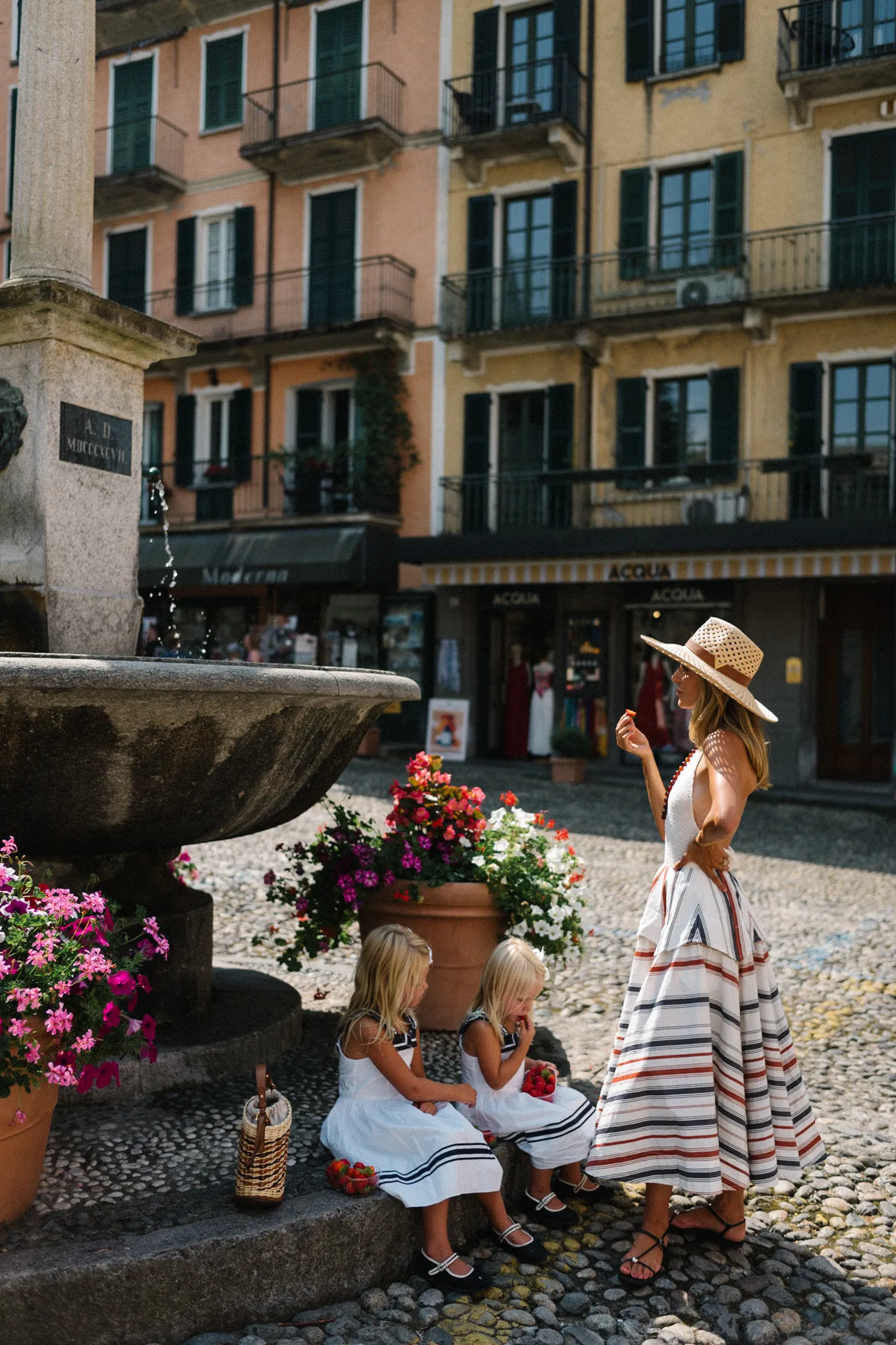 lake como italy cream tank striped maxi skirt