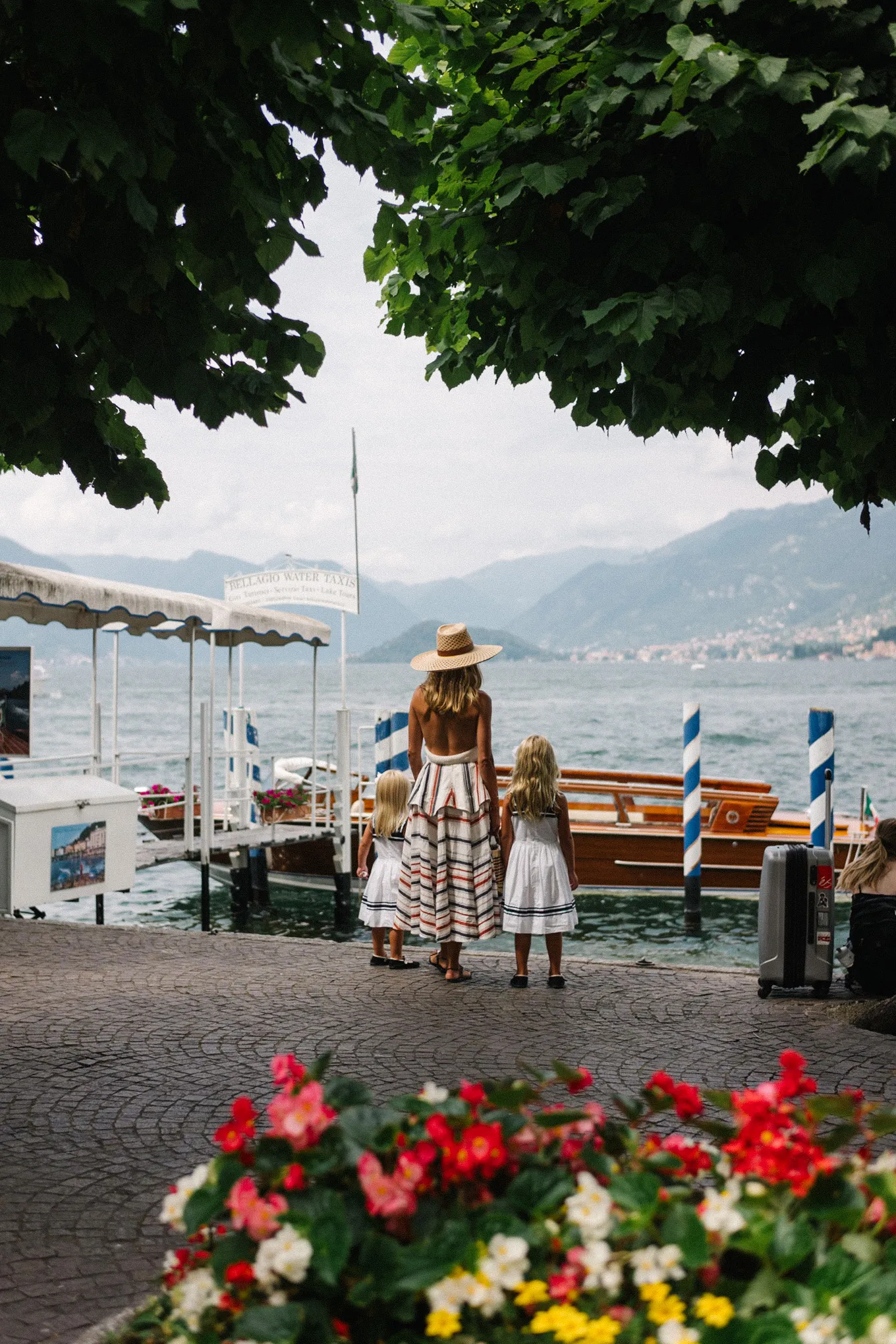 lake como italy cream tank striped maxi skirt