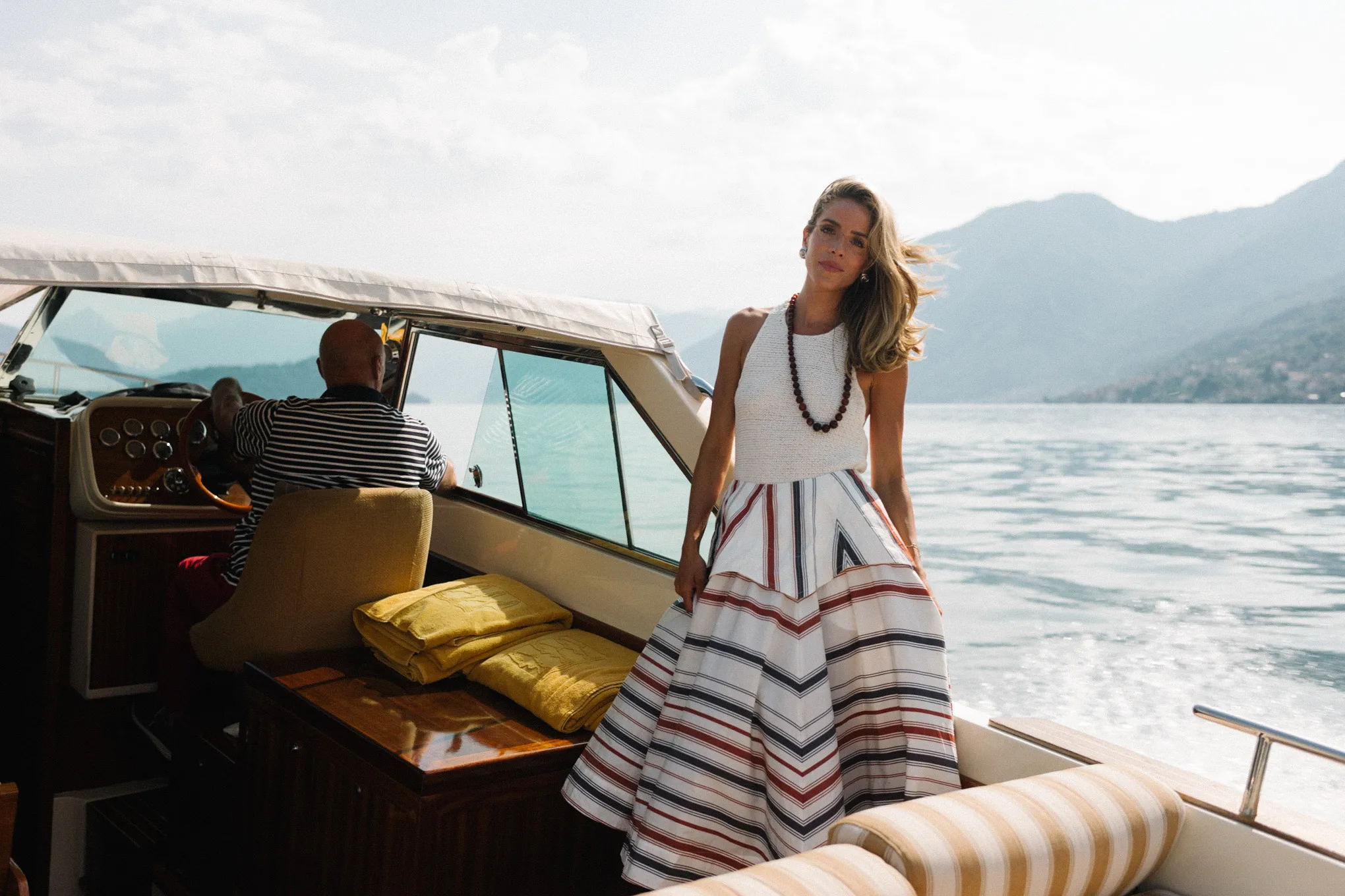 lake como italy cream tank striped maxi skirt