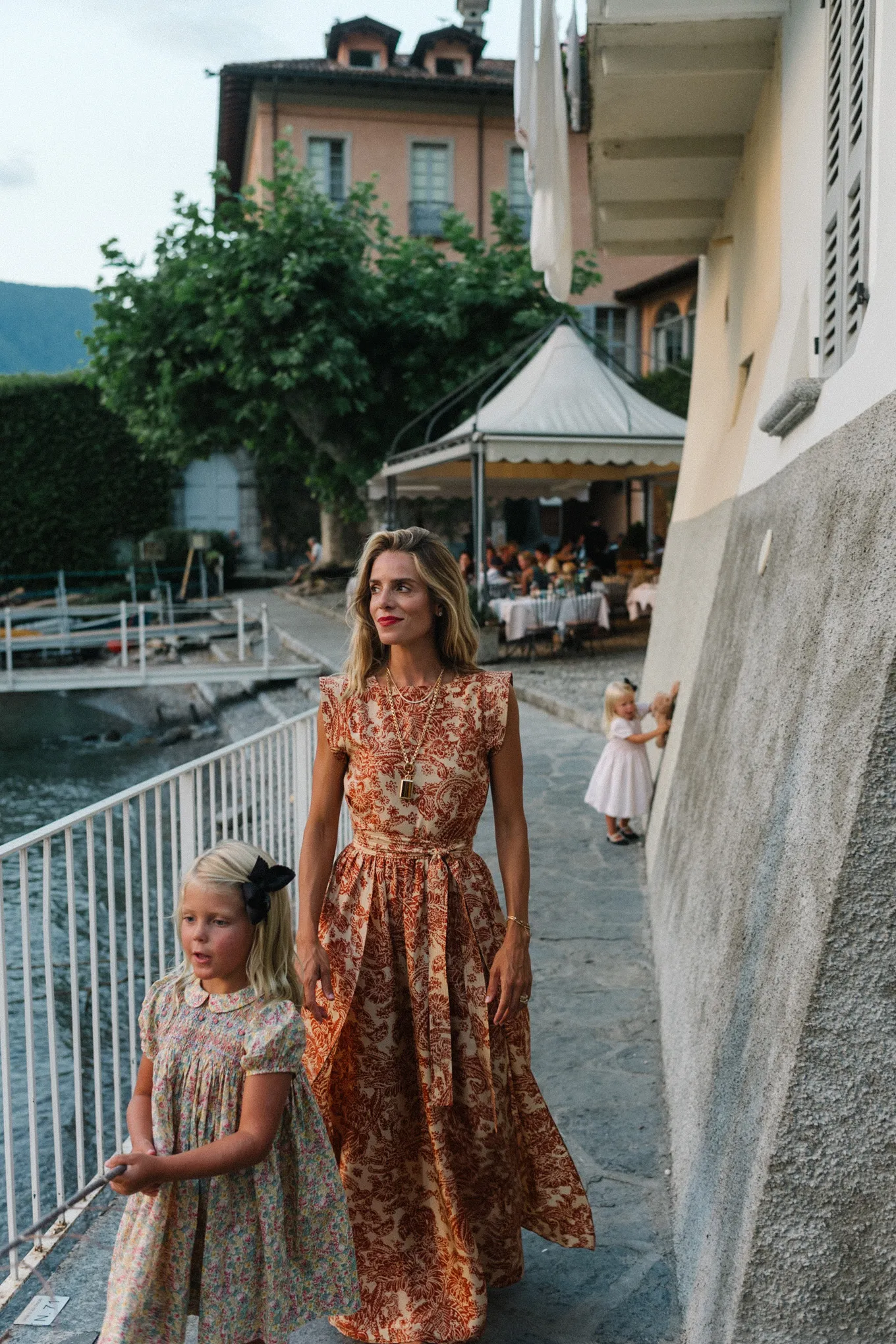 orange botanical print silk maxi dress