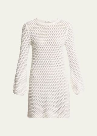 Short Pointelle Knit Long Sleeve Dress