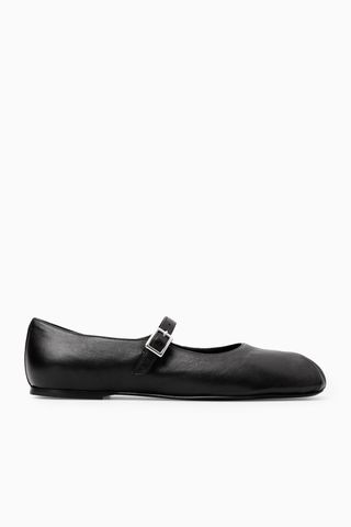 Cos, Pleated Leather Mary Jane Ballet Flats