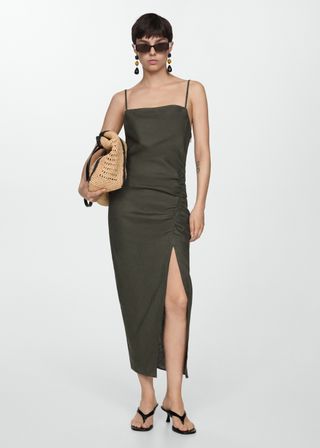 Draped Detail Slit Dress