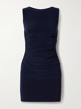 Navy Blue Pickleball Ruched Stretch-Jersey Mini Dress