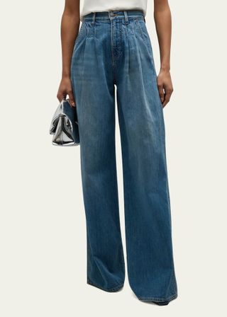 Mia Double-Pleated Wide-Leg Jeans