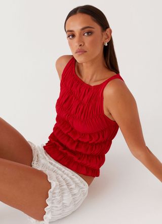 Messina Ruched Tank Top - Red