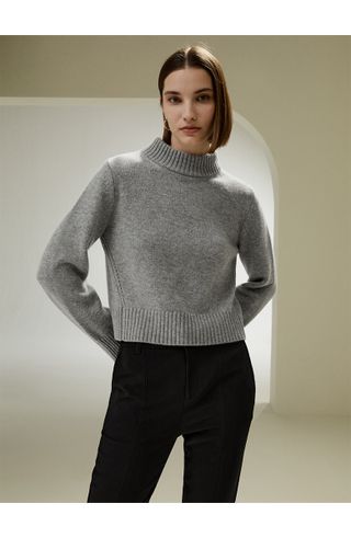 Lilysilk, Ribbed Collar and Hemline Wool Cashmere Sweater