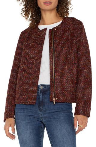 Collarless Bouclé Knit Jacket