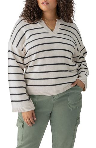 Chill Vibes Stripe Cotton V-Neck Sweater