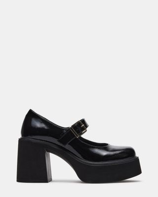 Naima Mary Jane Heels in black with silver buckle