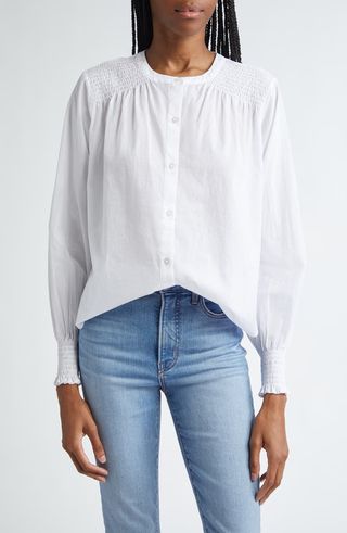 Constanza Smocked Front Button-Up Shirt