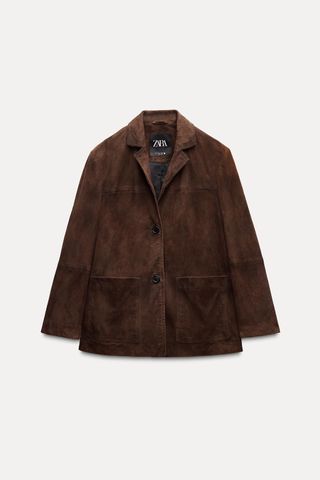 Zara, 100% Suede Leather Blazer Zw Collection