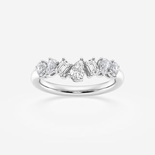 7/8 Ctw Pear, Oval, and Emerald Lab Grown Diamond Contour Fashion Band 14k White Gold, Fg, Vs2+