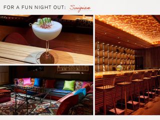 a collage of three images depicting the interior of a bar in Tokyo, including a specialty cocktail