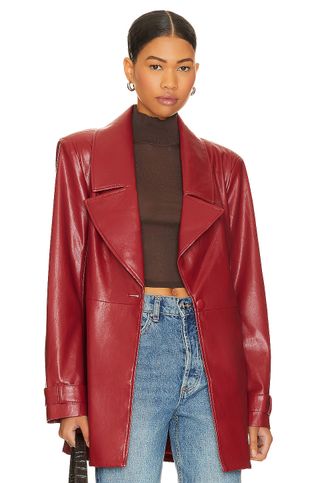 X Revolve Bordeaux Faux Leather Blazer