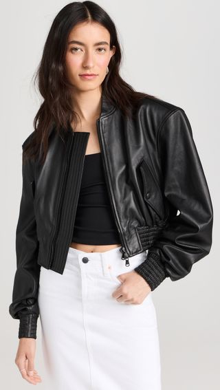 Leather Tailored Crop Bomber