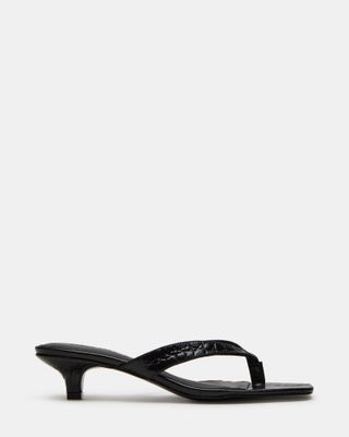 Tracie Black Crocodile Thong Strap Kitten Heel | Women's Heels – Steve Madden