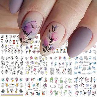 Flower Leaf Nail Art Stickers Water Transfer Nail Decals 12pcs Geometry Line Flower Leaves Nail Stickers for Nail Art Colorful Slider Blooming Water Decals for Summer Nail Art Decorations Supplies