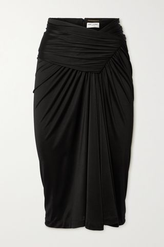 Asymmetric Draped Jersey Midi Skirt