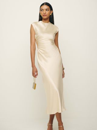 off-white silk midi dress