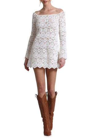 Off the Shoulder Long Sleeve Lace Minidress