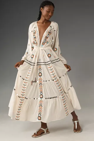 By Anthropologie Boho Embellished Kaftan