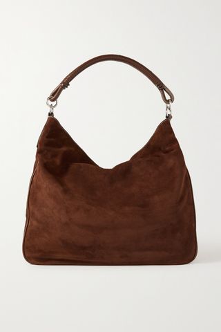 Perry Leather-Trimmed Suede Shoulder Bag