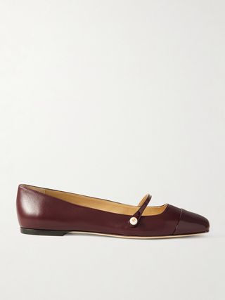 Elisa Embellished Patent-Trimmed Leather Mary Jane Flats