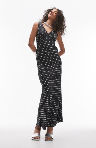 Polka Dot Satin Maxi Dress