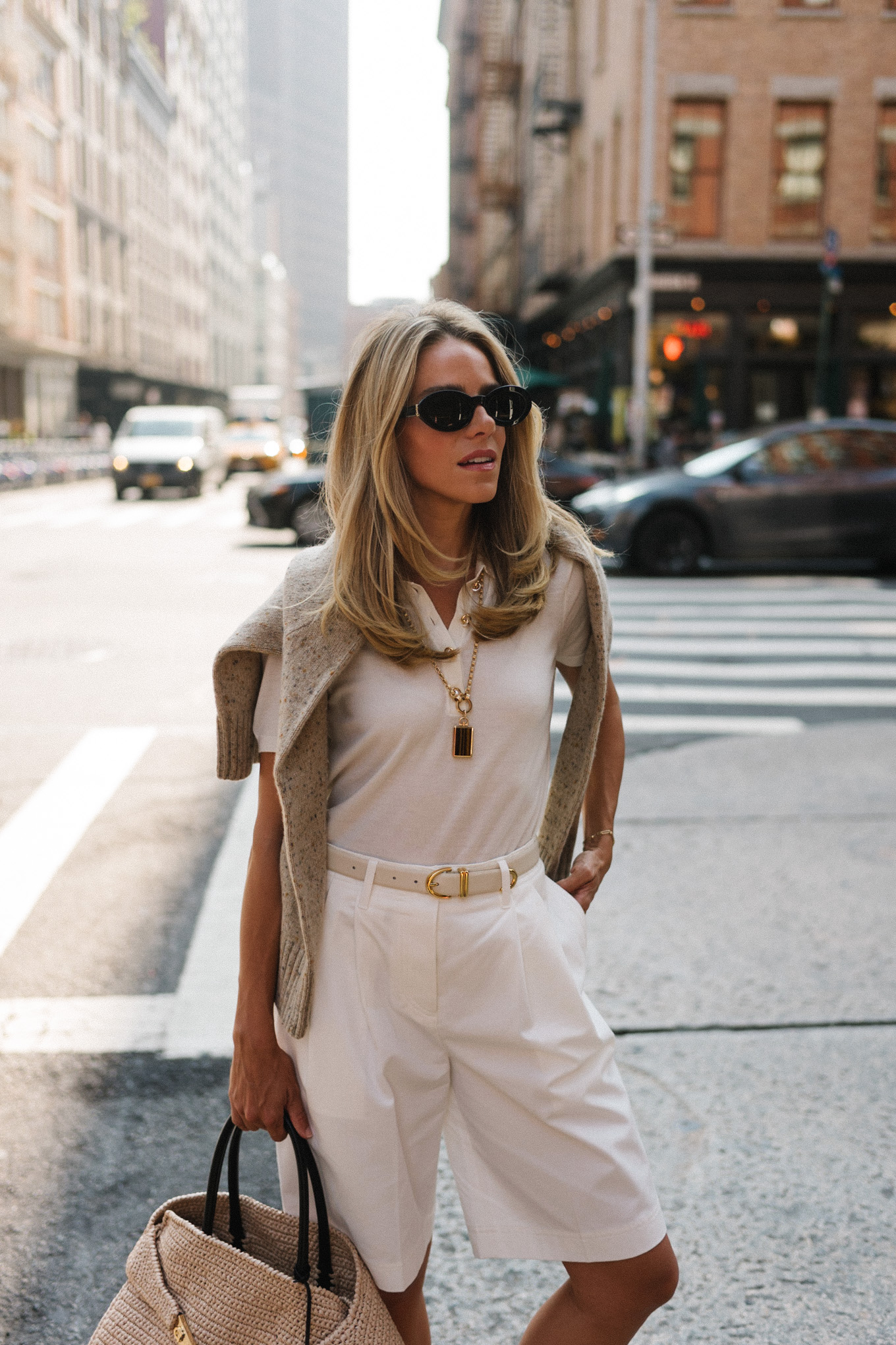 cream polo shirt cream shorts brown sandals