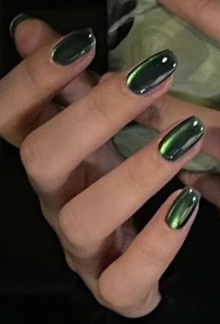 CcstrStudio, Emerald Green Cat Eye Nail Art Press On Nails