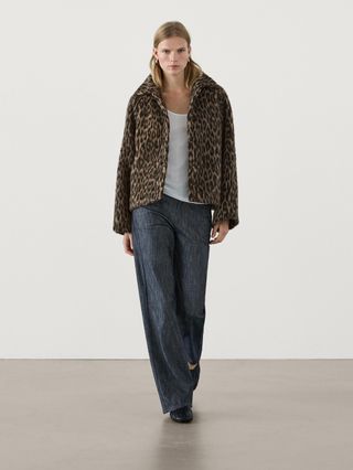 Short Animal Print Collared Coat