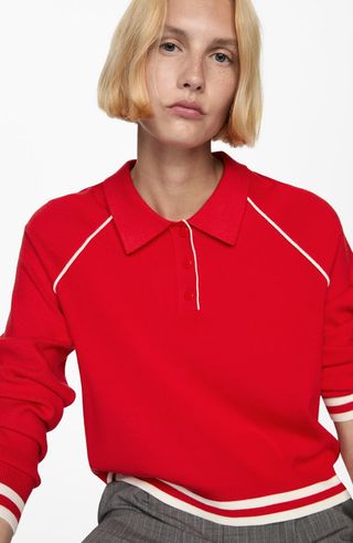 Varsity Stripe Trim Polo Sweater