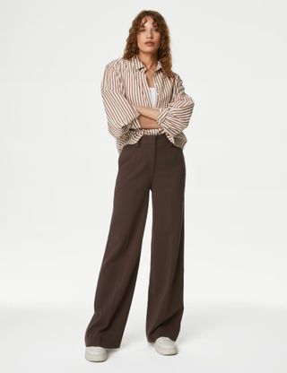 Crepe Tab Detail Wide Leg Trousers