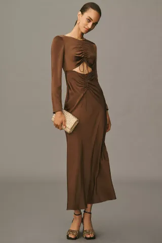 Bardot , Daring Satin Long-Sleeve Maxi Dress