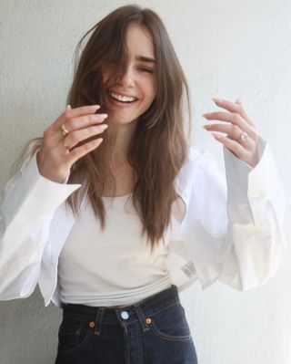 @lilyjcollins chestnut brown hair