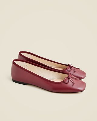 Quinn Square-Toe Ballet Flats in Leather