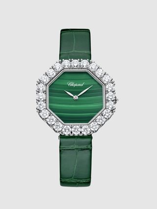 octagonal green watch with diamonds 