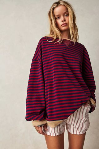 Free People, Classic Striped Oversized Crewneck