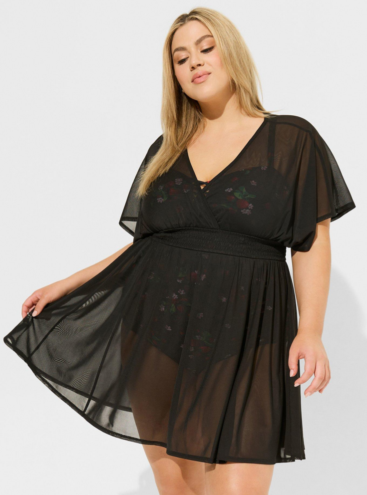 Mesh Smock Waist Coverup Dress