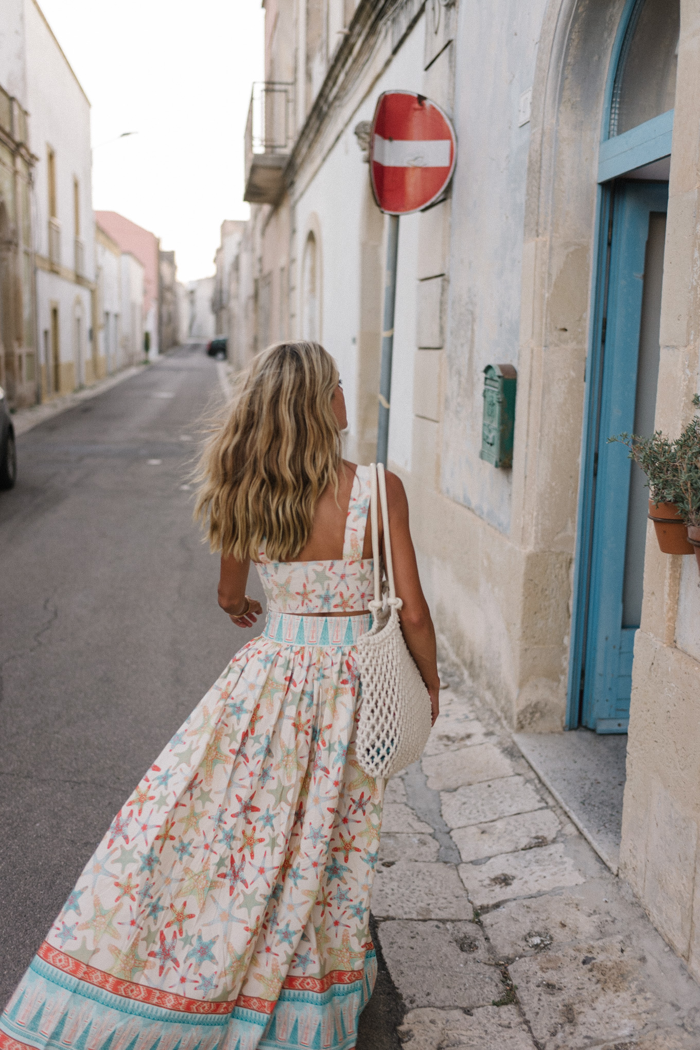 puglia italy pastel starfish print skirt set turquoise jewelry