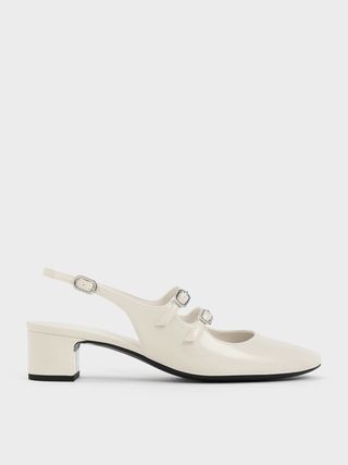 Charles & Keith Chalk Double-Strap Slingbacks