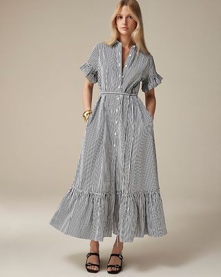 Amelia Maxi Shirtdress in Stripe Cotton Poplin