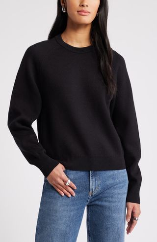 Raglan Sleeve Cotton & Cashmere Crewneck Sweater