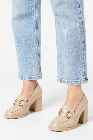 Daffie Snaffle Detail High Block Heel Loafers