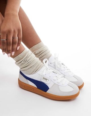 Puma Palermo Leather Trainers in White and Blue